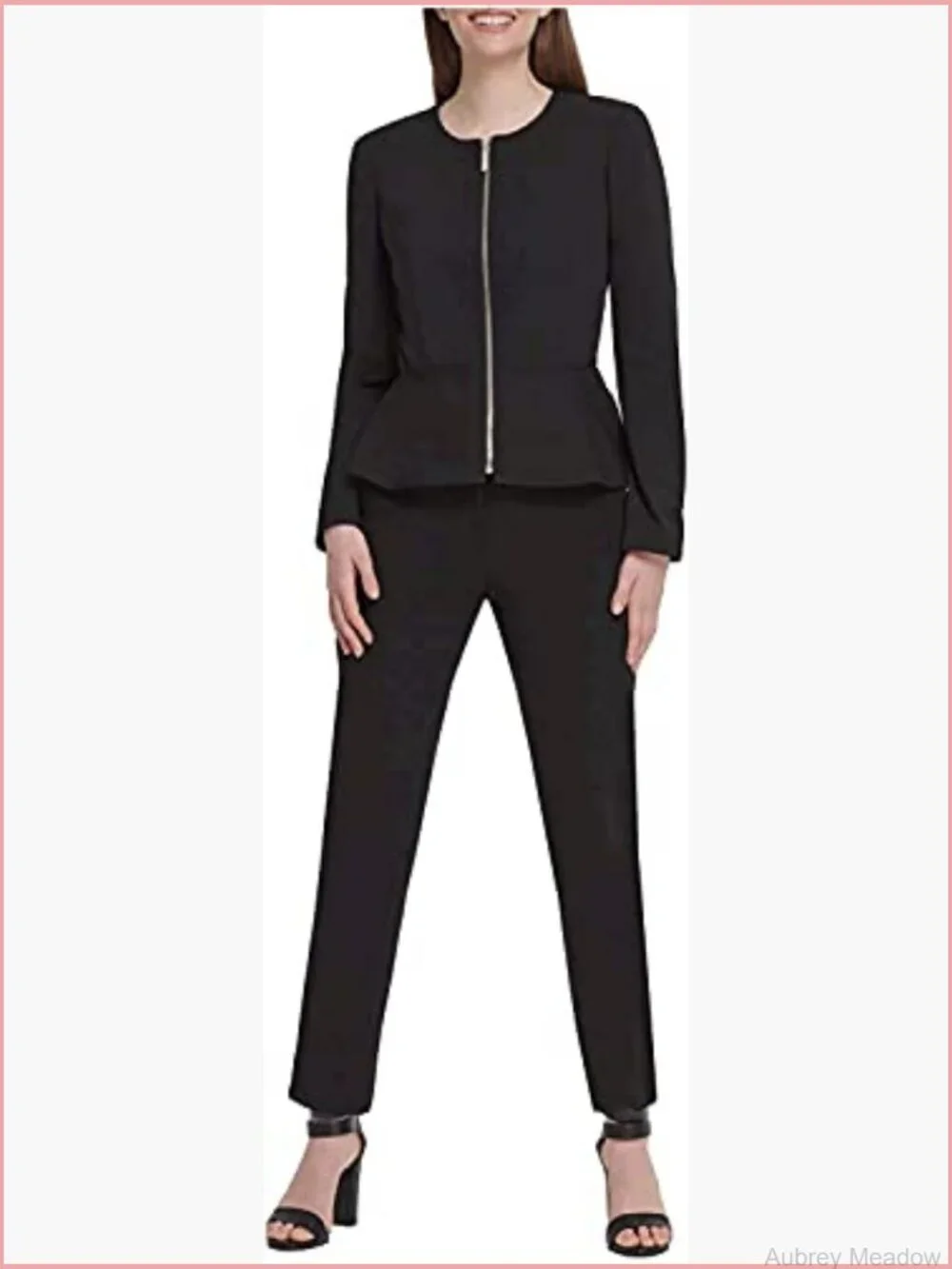 Peplum Zip Front Blazer Jacket Business Casual Long Sleeve Collarless